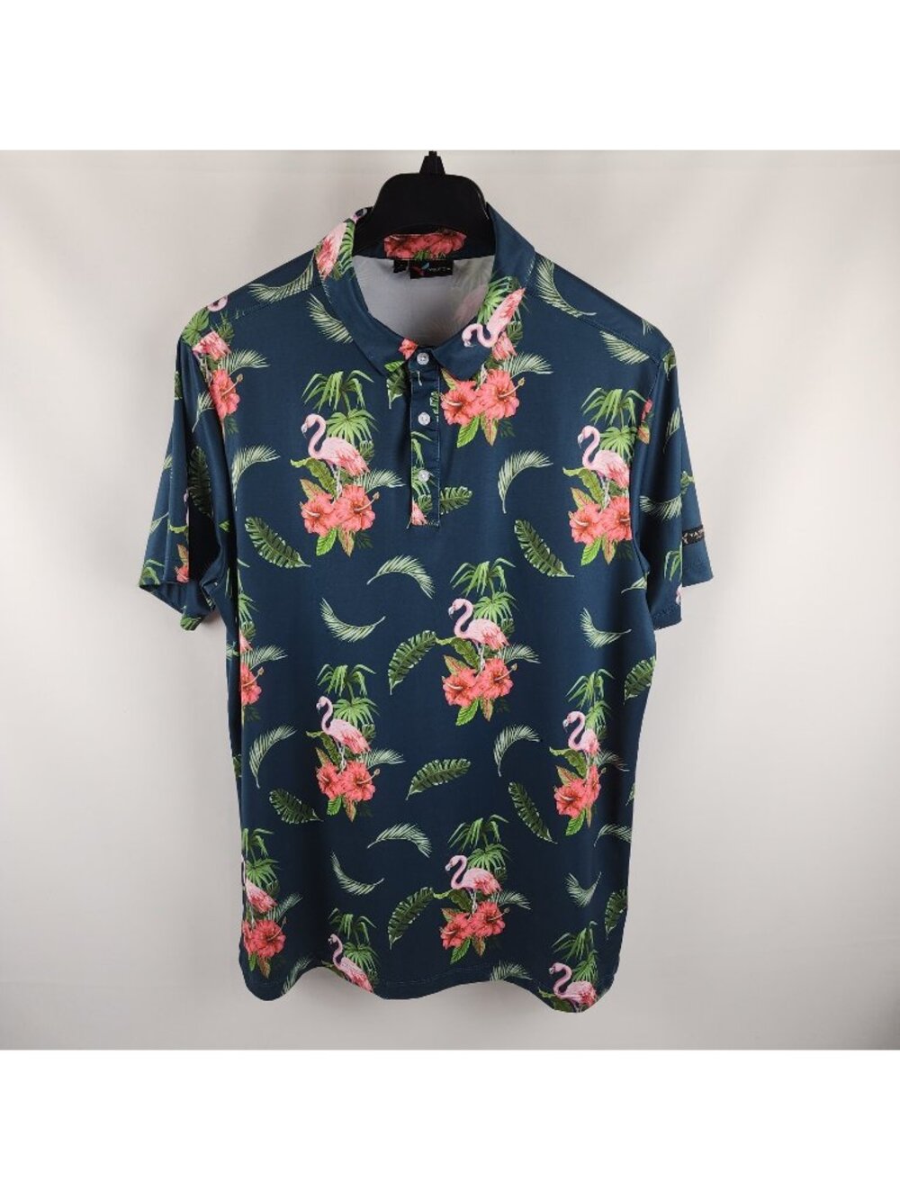 Yatta Golf Shirt Mens Large Multi Tropical Flamingo Hawaiian S/S Golf Polo